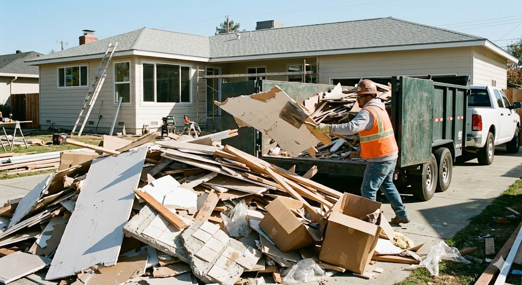 Construction debris pile ready for removal