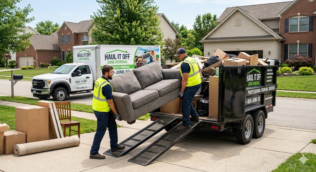 Professional junk removal service with dump trailer